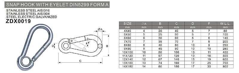 Snap Hook with Eyelet DIN5299 Forma Dr-Z0019