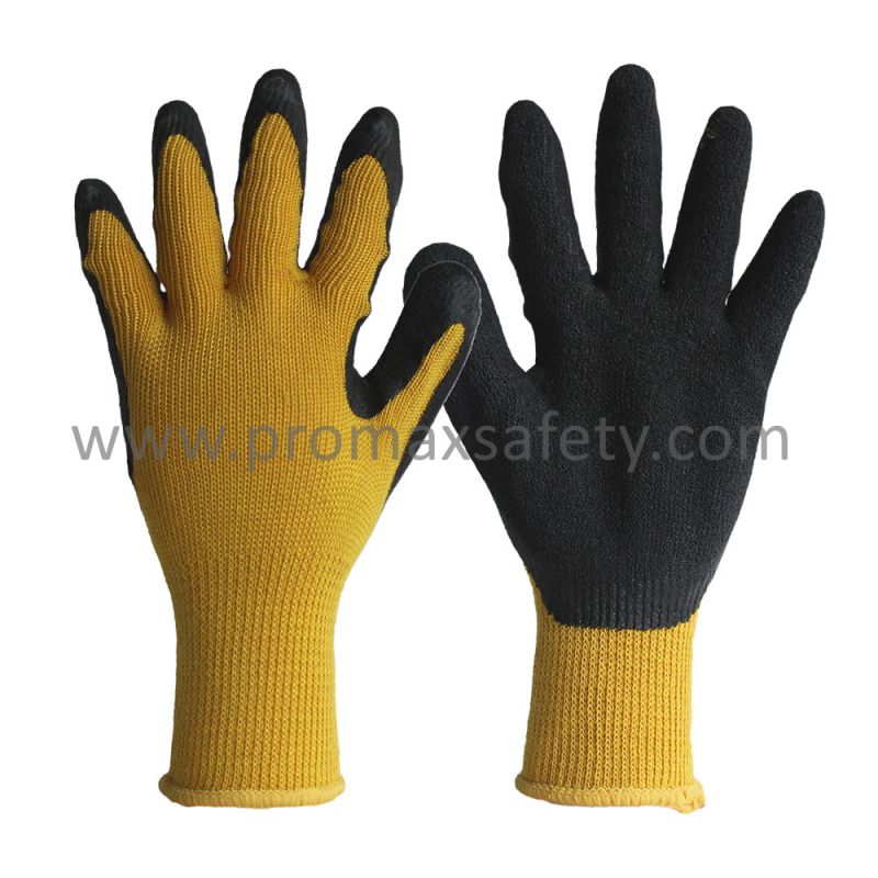 10g Yellow Tc Knitted Gloves with Black Crinkle Latex Palm Coated