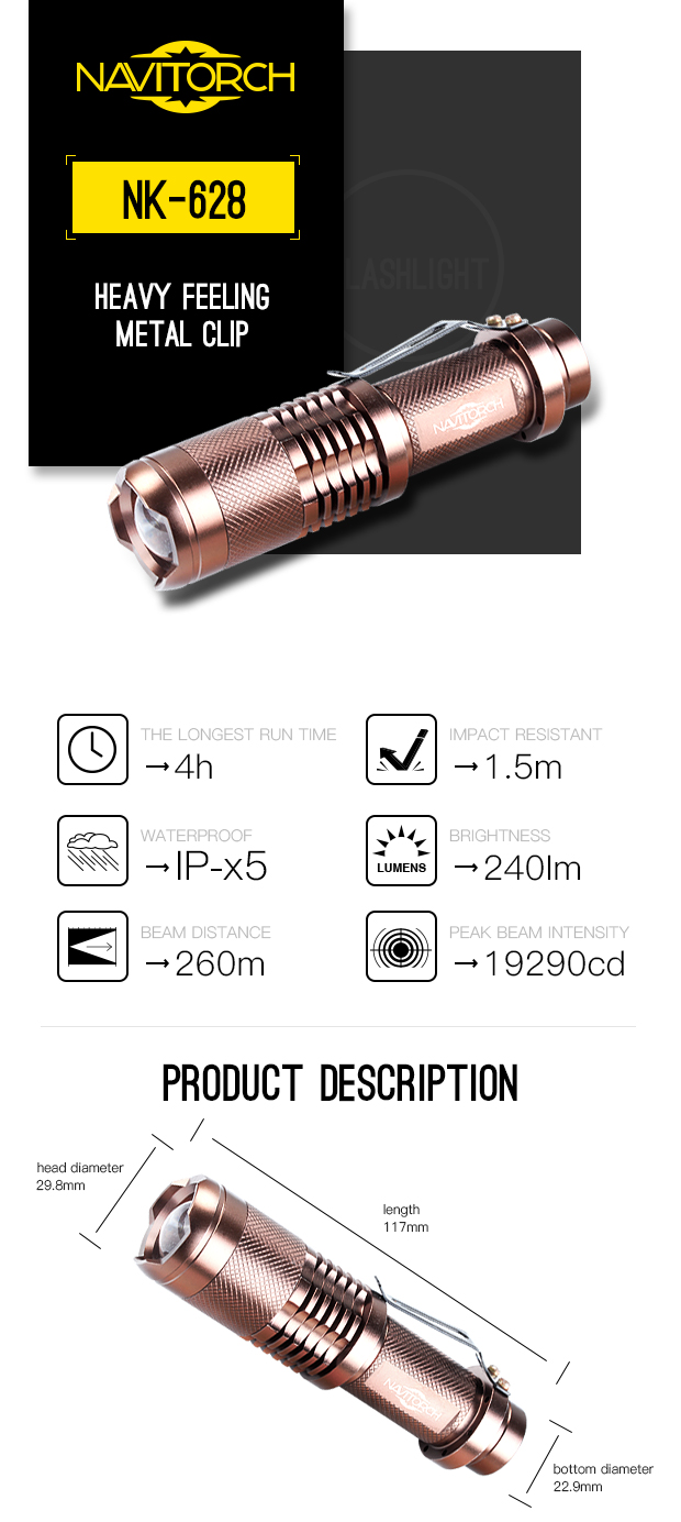 CREE XP-E 5W 240lm Explore Rechargeable Aluminum LED Torch (NK-628)