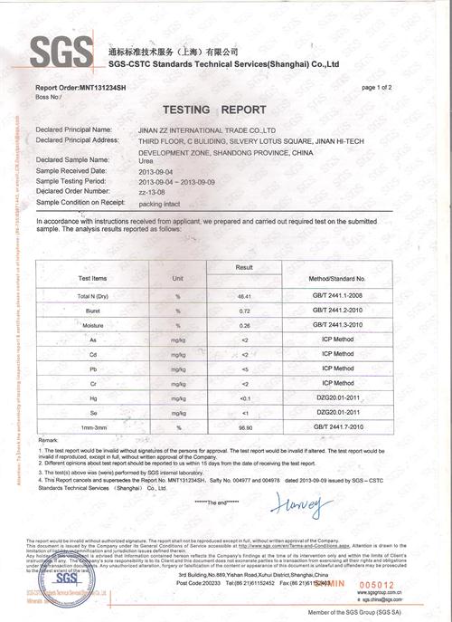 Prilled Urea (N 46 % min) with SGS Test Report