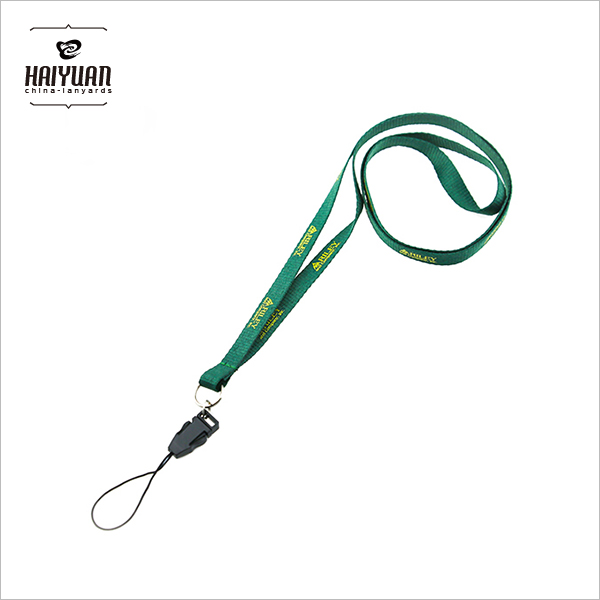 10mm Thick Green Pantone Neck Strap Lanyards with Metal Ring, Mobile Clip