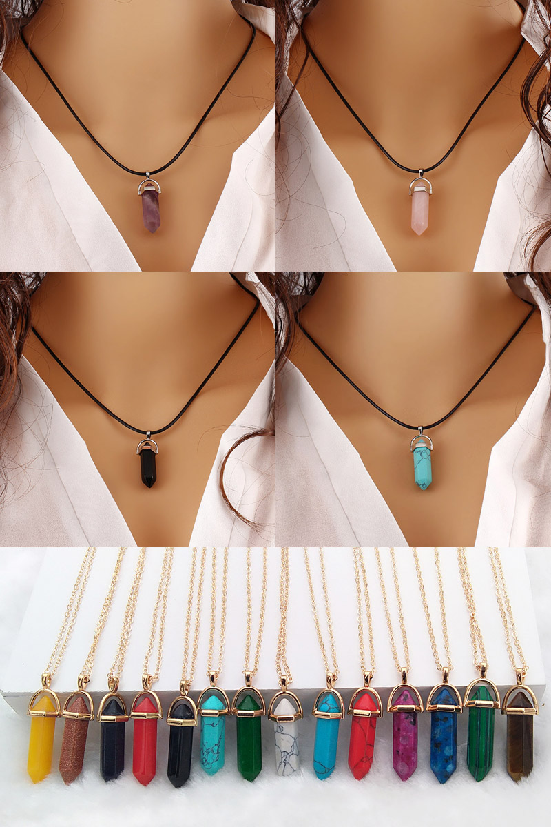 Pendant Necklace Women Fashion Jewelry Silver Gold Fashion Alloy Necklace Natural Stone Healing Crystals Chain Necklace