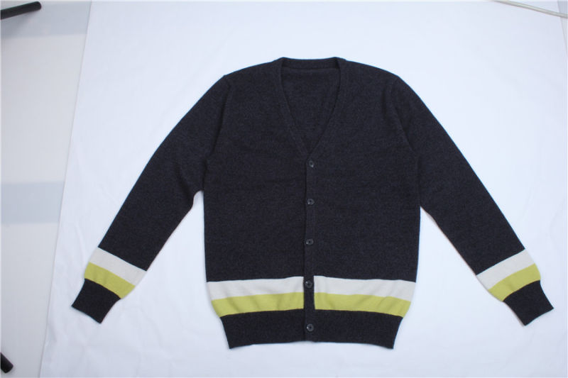 Rib Knit V-Neck Men 100%Cashmere Cardigan