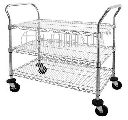 Mobile Chrome Wire Panel Storage Shelving Trolley