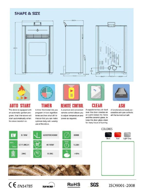 Indoor Wood Burning Stove/Pellet Fireplace with Boiler