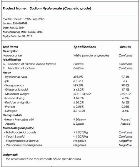 (Sodium Hyaluronate) Hyaluronic Acid for Beauty Food and Cosmetic Grade