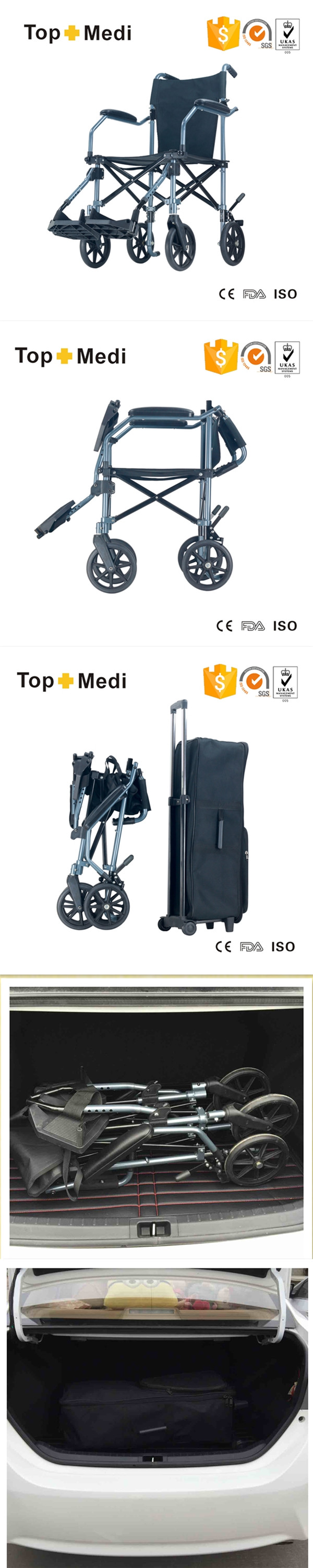 Topmedi Aluminum Lightweight Folding Portable Travel Manual Wheelchair as Luggage