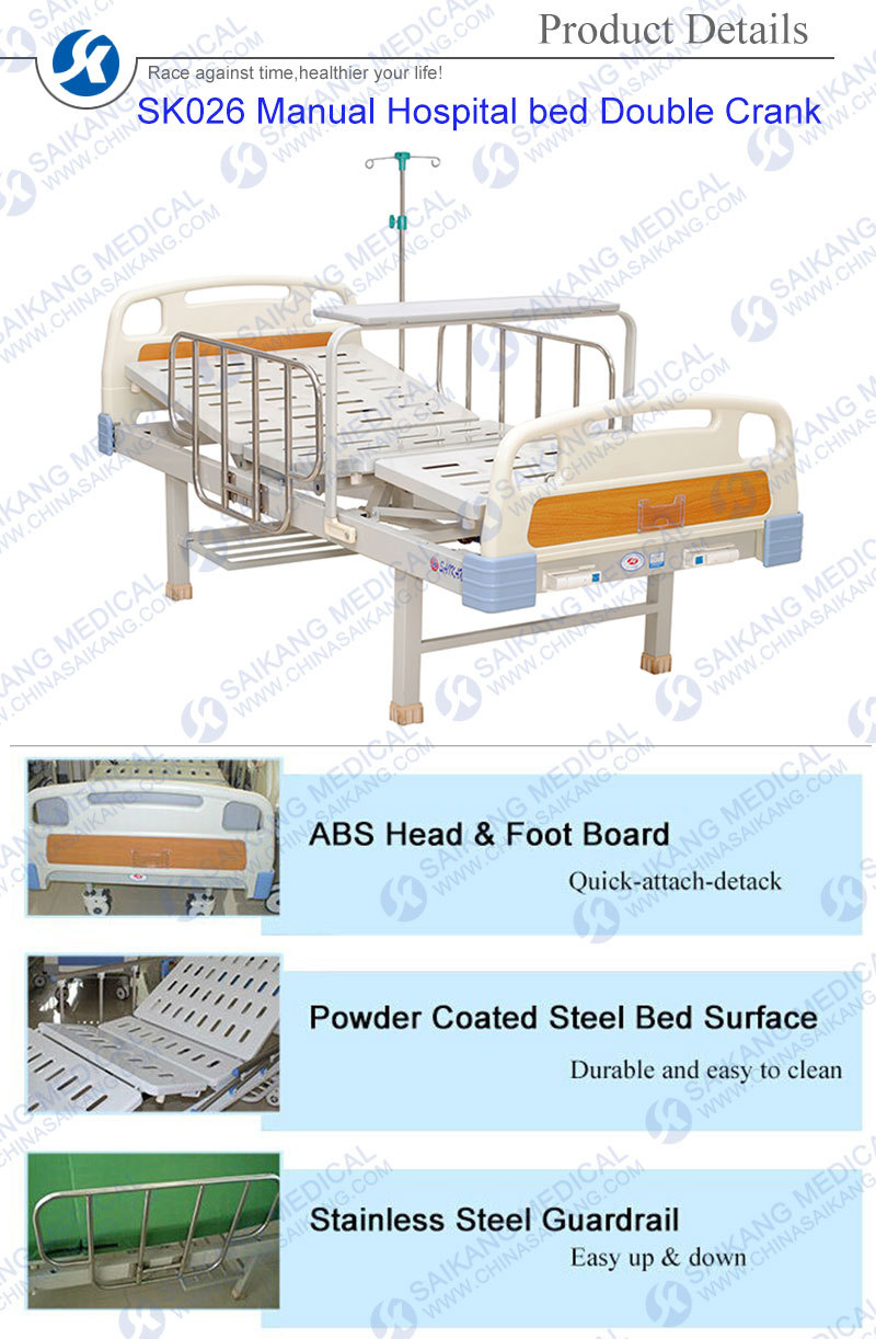 2 Function Stainless Steel Manual Hospital Bed for Sick Room