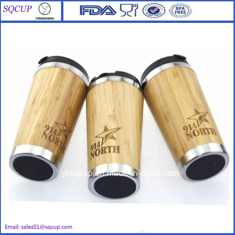 16oz Eco-Friendly Bamboo Mug and Bamboo Coffee Mug or Tumbler and Double Wall Bamboo Travel Mug with Laser Logo