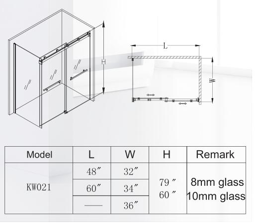 Frameless Sliding Shower Enclosure with Stainless Steel Hardware for American Market (KW021)