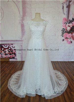 Exquisite Chaple Train Pick up Skirt Beaded Cap Sleeve Wedding Dress