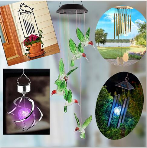 Metal Bright Color Hummingbird with Welcome Sign Wind Chime