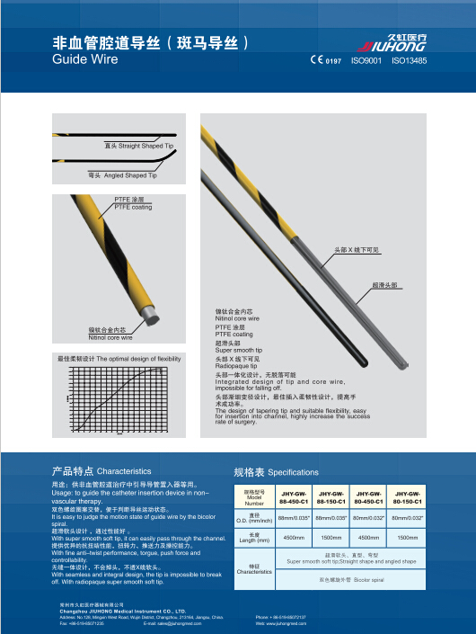 0.035' Hydro Nitinol Guide Wire with CE & ISO Certificate