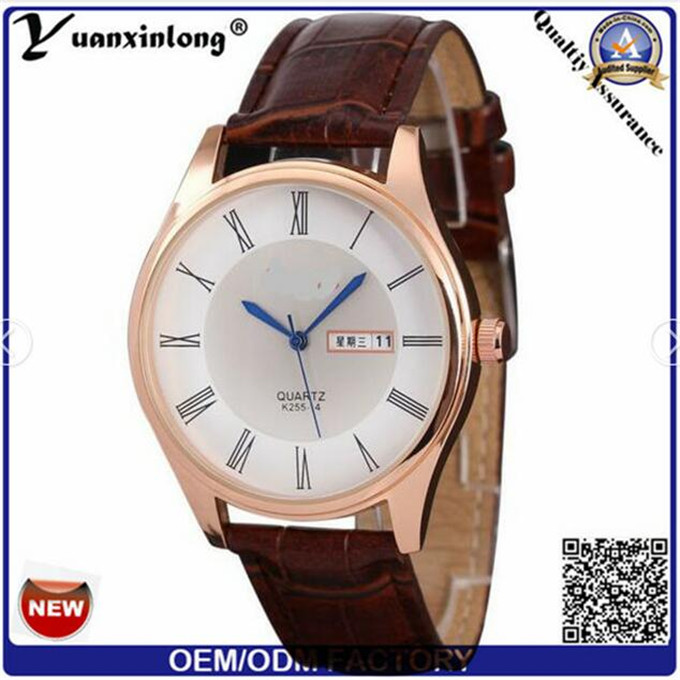 Yxl-513 2016 New Fashion Casual Round Dial Leather Strap Men Watch Hot Watch, Stock Available Wristwatch, Fashionable Wristwatch