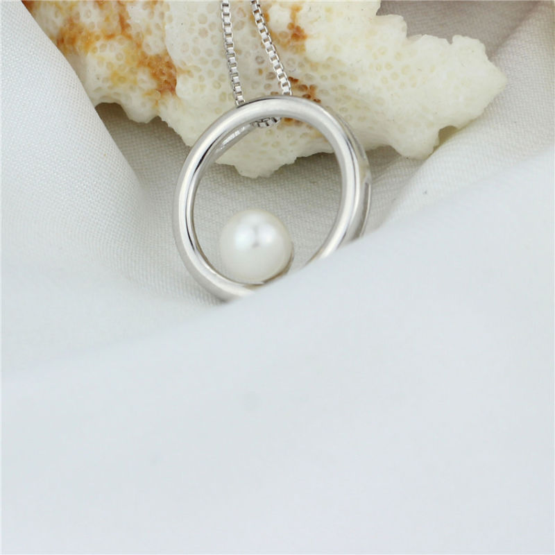 Large Circle Silver Natural Simple Pearl Pendant