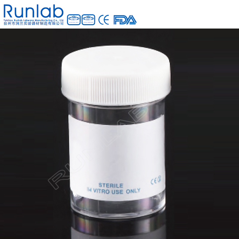 CE Marked PS 60ml Universal Specimen Containers with Screw Cap and Plain Label