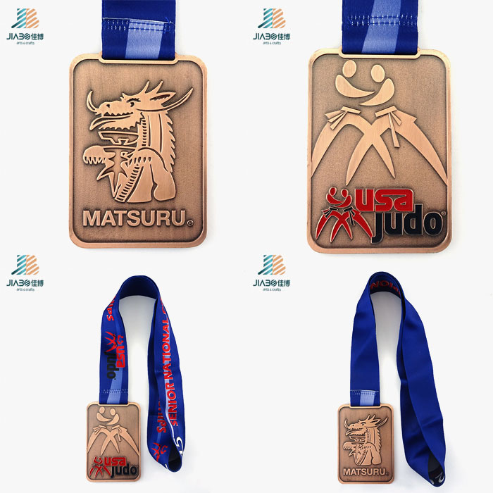 China Manufacturer Cut Alloy Bronze USA Judo Medal with Ribbon