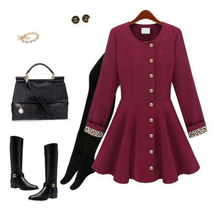 New Design Women Thin Jacket Skirt Wine Red Long Trench Coat