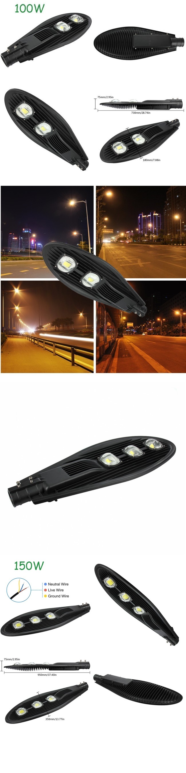 Black Housing Bridgelux COB 40W LED Street Light Fixture Outdoor IP65