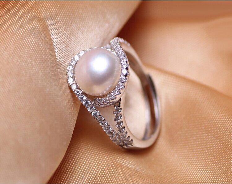 925 Silver Pearl Ring AAA 9-10mm Bread Round Natural Pearl Ring