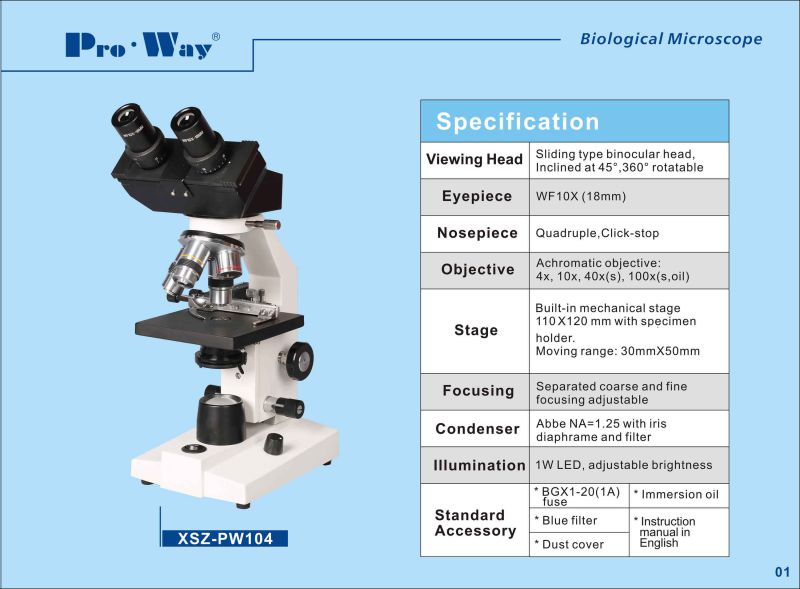 40X-1000X LED Sliding Binocular Biological Microscope (XSZ-PW104)