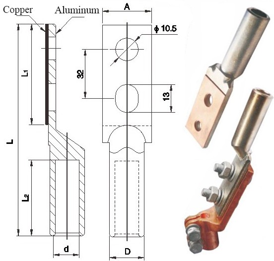 Dtl2 Type Double Hole Brazing Bimetal Connecting Lugs