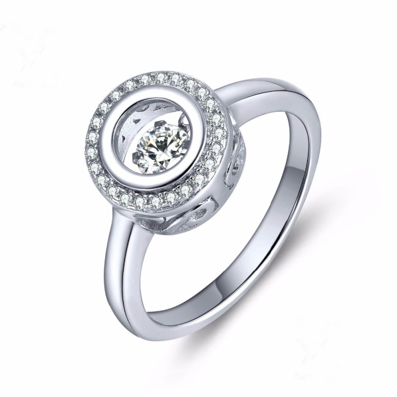 Dancing Diamond Jewelry 925 Silver Ring Micro Setting