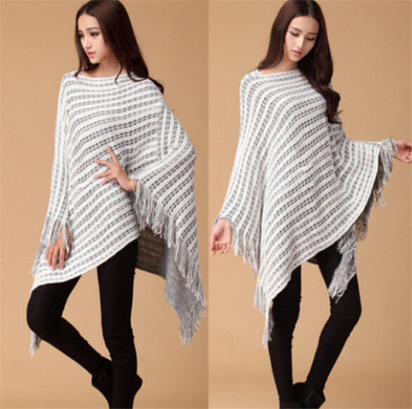 High Quality Tasseled Sweater 100% Acrylic Hollow out Pullover Knitted Women's Cape