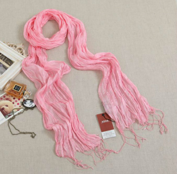 Women Pure Silk Solid Color Long Ruffle Scarf with Friges (SD260L)