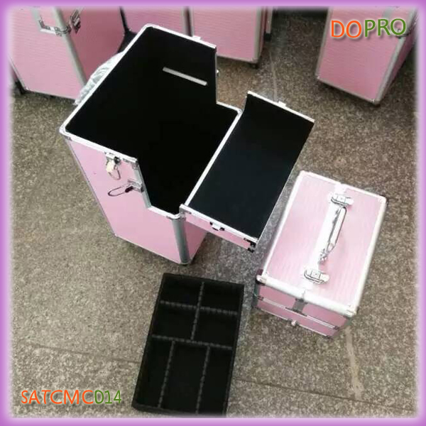 Two in One Pink ABS Professional Make up Artist Trolley Case (SATCMC014)