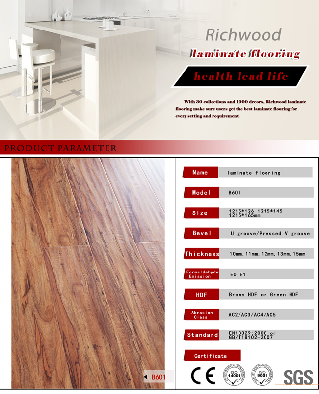 12.3mm Timber E1 AC3 Hand-Scraped Laminate Laminated Wood Flooring