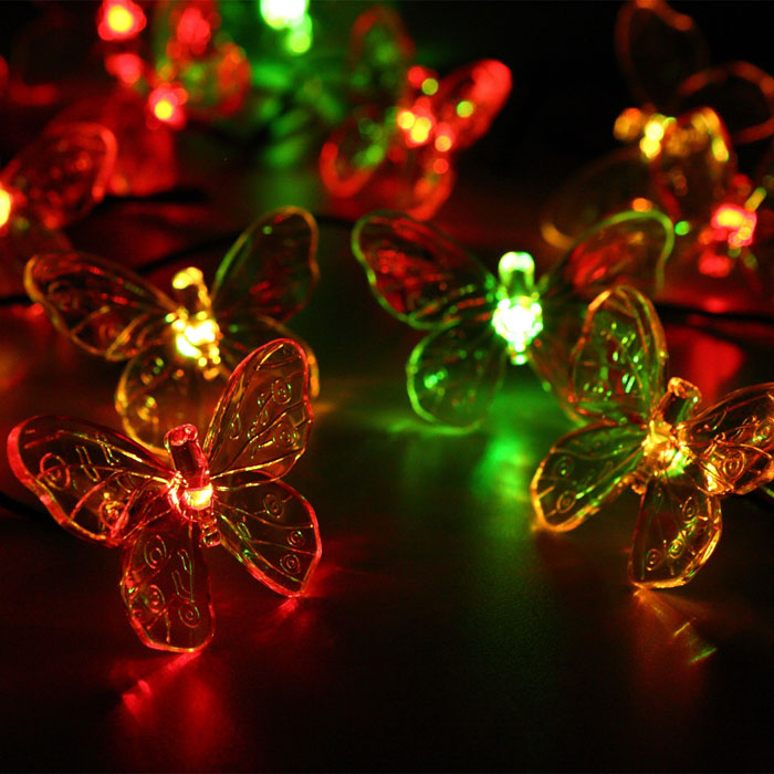 20 LEDs Color Changing Butterfly Solar LED Light Outdoor Waterproof Garden Decoration Light Solar String Lights