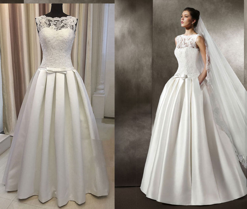 Fit and Flow Ivory and Champagne Wedding Dress