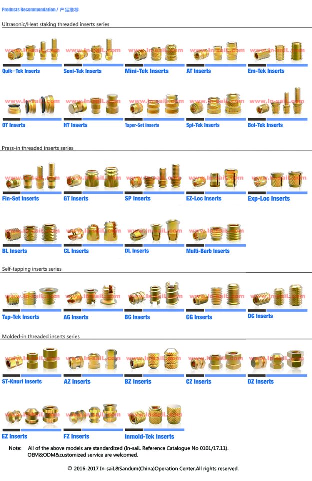 Brass Insert, Ultrasonic Inserts, Thru-Threaded Inserts