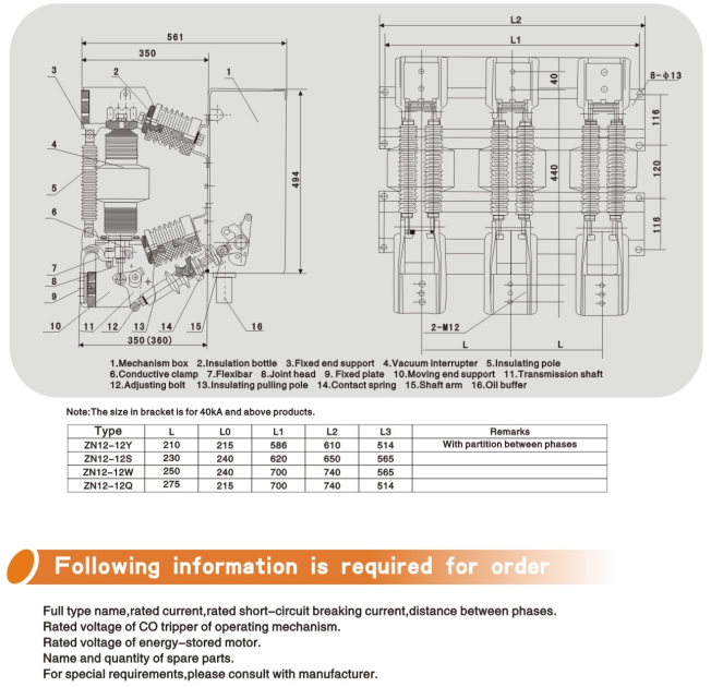 Zn12-12 Indoor High Voltage Vacuum Circuit Breaker