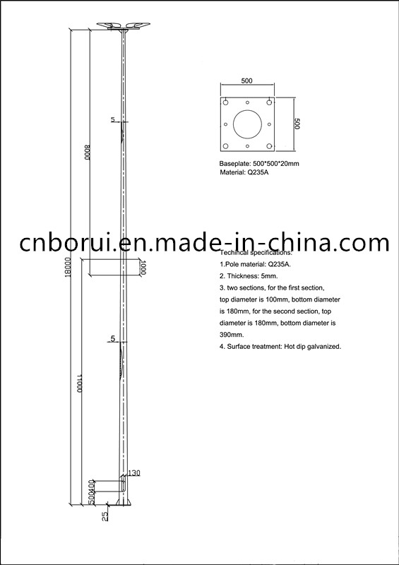 15m, 18m, 20m, 25m, 30m, 35m Street Lighting 30m High Mast Lighting Pole with Lifting System