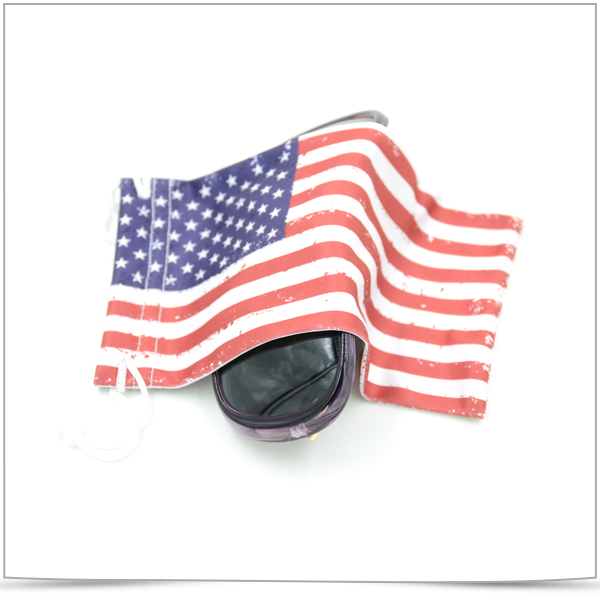 Single-Side Drawstring Microfiber Eyeglasses Pouch Printed with American Flag