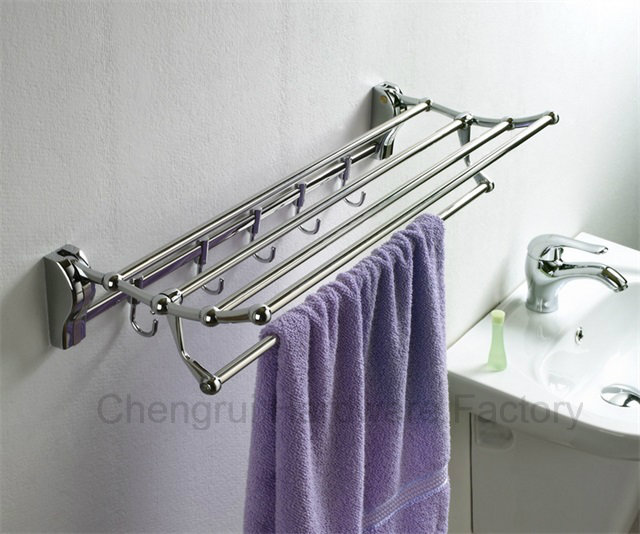 Wall Mounted Adjustable Stainless Steel Shower Room Double Round Towel Bar with Hook