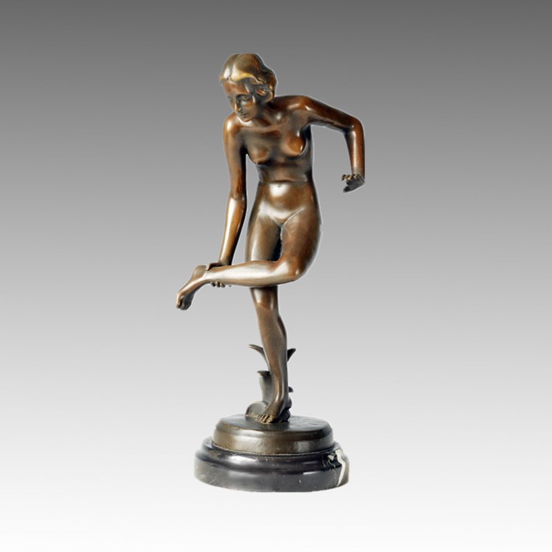 Nude Bronze Sculpture Figure Lady Carving Deco Brass Statue TPE-128