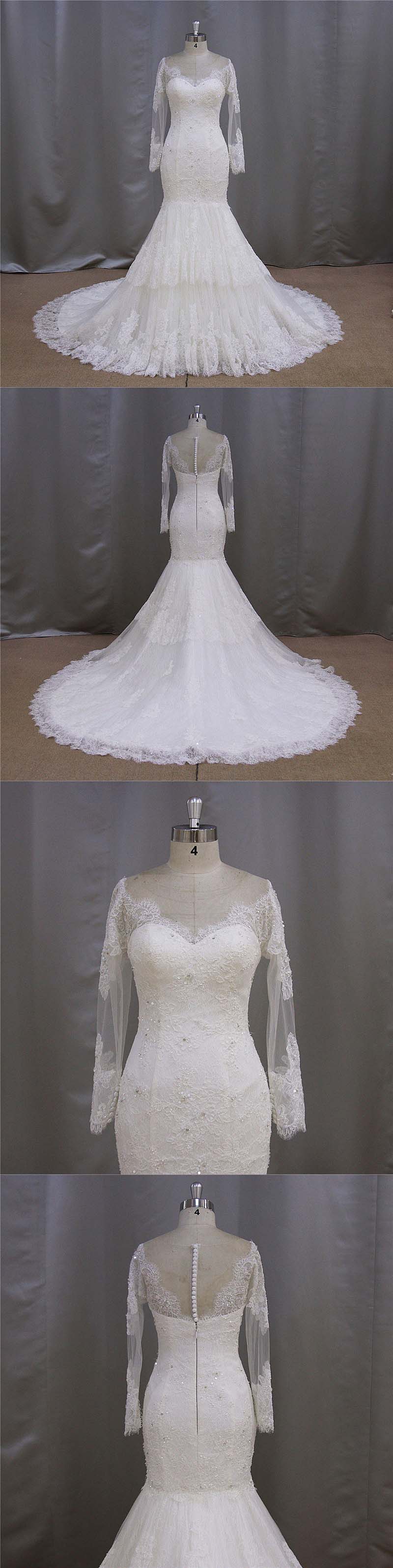 Long Sleeve Appliqued Back Zipper Wedding Dress