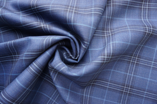 Check Blue Wool Fabric for Suit