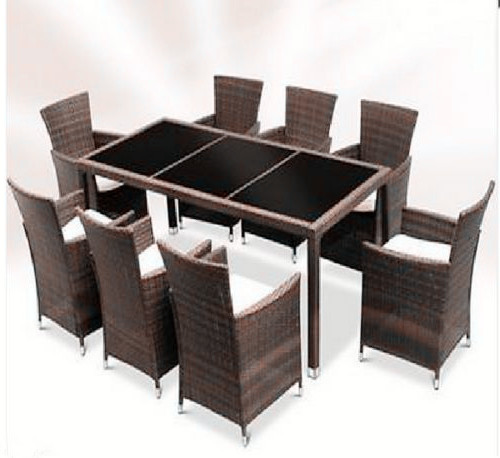 9PCS Black and Brown Wicker Dining Furniture Set