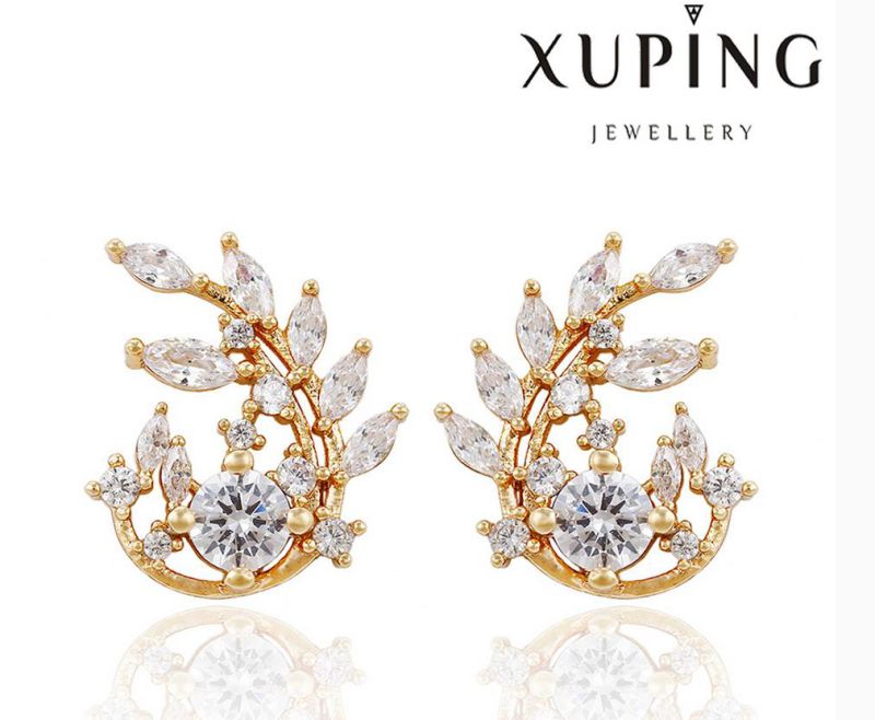 91385 Fashion Elegant CZ Diamond Leaf-Shaped 18k Gold-Plated Imitation Jewelry Earring