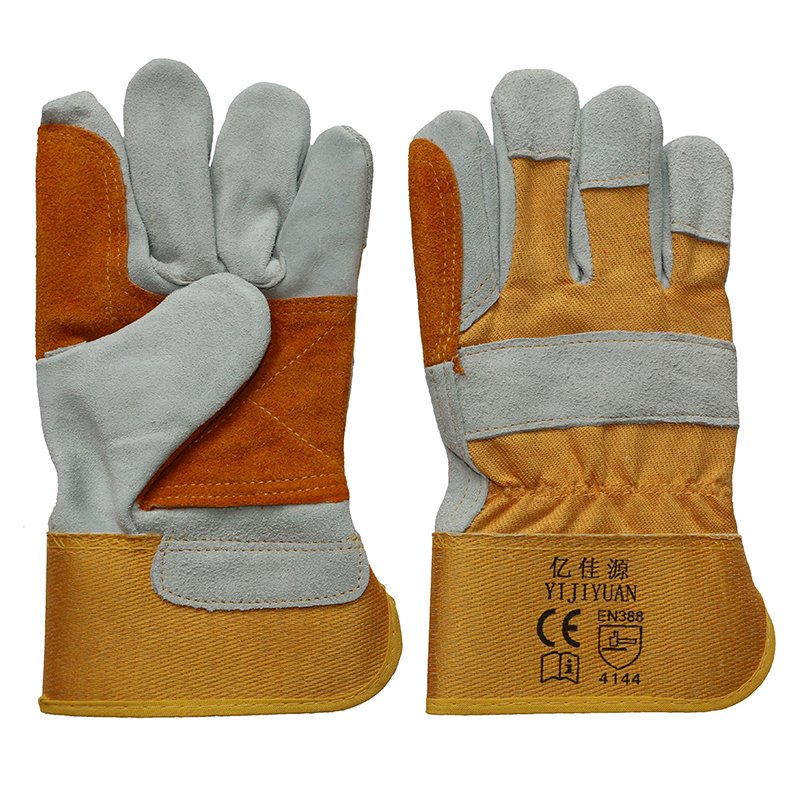 Double Palm Cut Resisitant Cowhide Split Leather Work Gloves for Miners