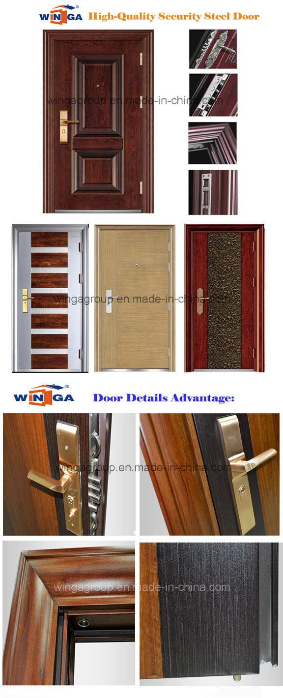 Brown Color Serbia Croatia Winga Style Security Steel Door (W-S-128)