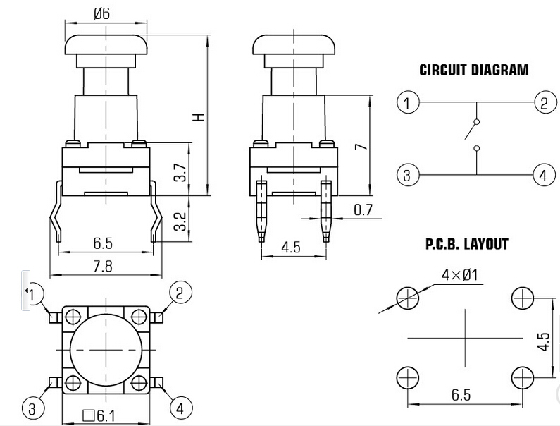 6*6 Waterproof Switch with High Temperature Resistant Cap Touch Touch Switch (FBELE)