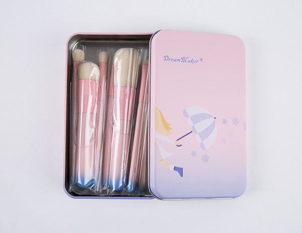 7PCS New Design Pink Cosmetic Makeup Brush Set with Iron Case