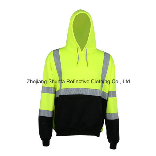 100% Polyester Fleece Men′ S Long Sleeve Safety Hoody with Reflective Tape