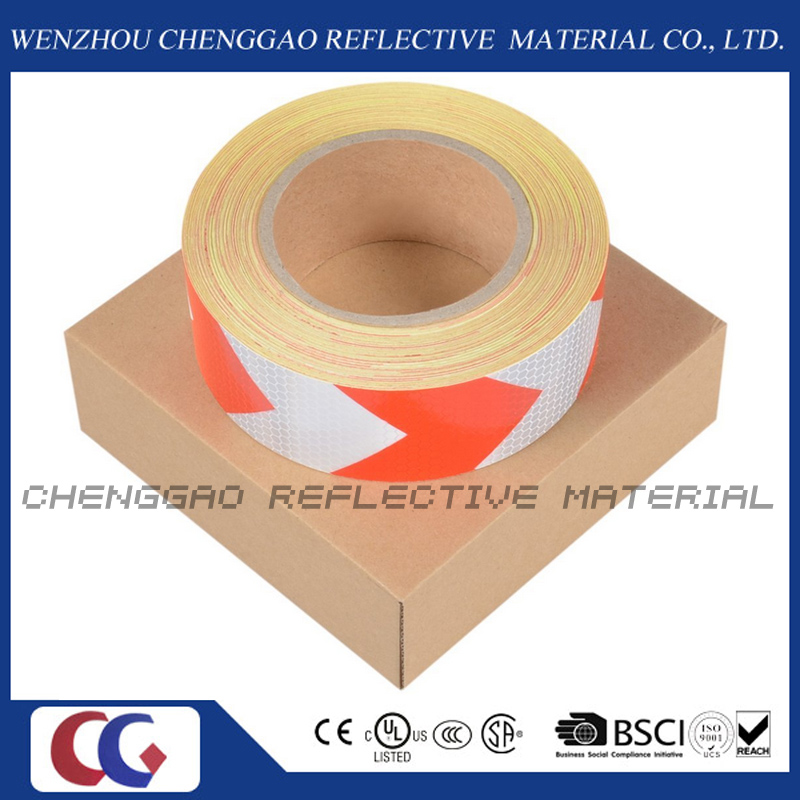 PVC High Quality White & Red Warning Arrow Reflective Tape (C3500-AW)