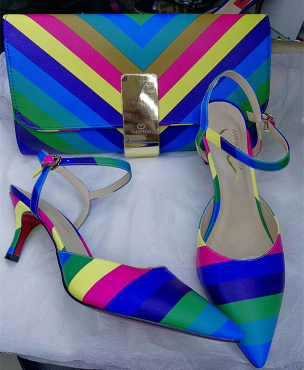 Rainbow Color Upper Lady Shoes with Matching Handbags (G-5)